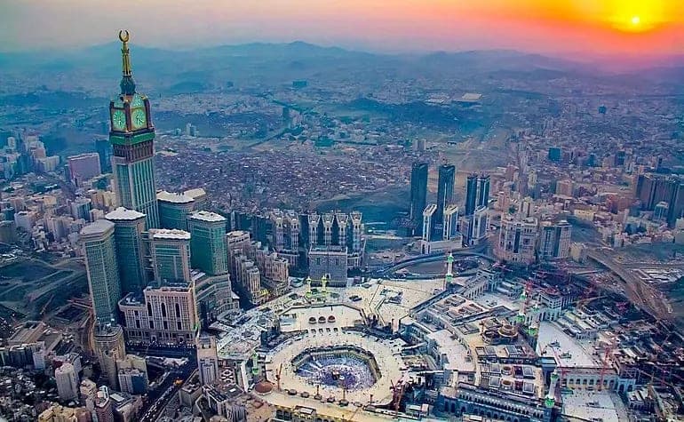 Aerial view of the Makkah skyline and the Holy Haram