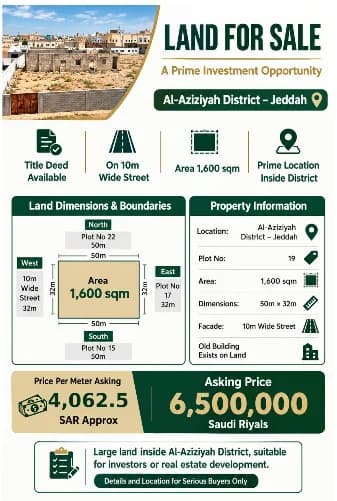 LAND FOR SALE — Al-Aziziyah District, Jeddah