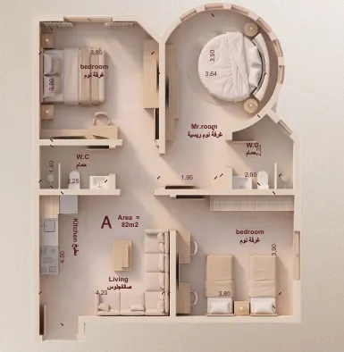 Unit A – 82 m² — Apartment floor plan