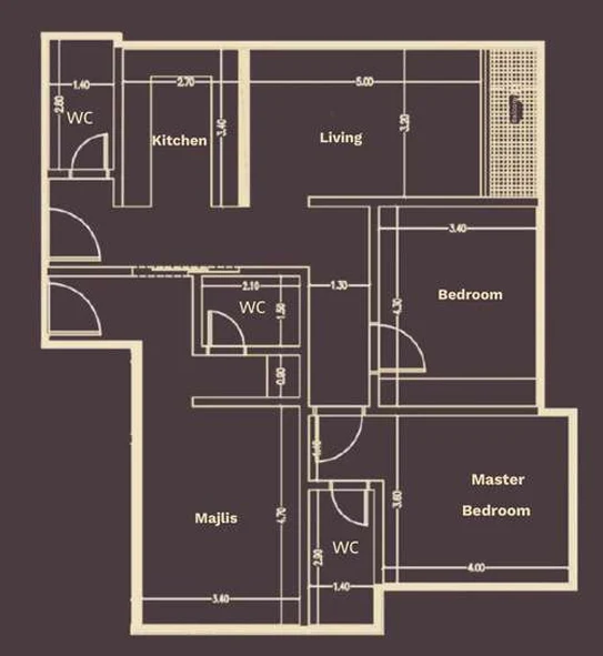 Model 3SW – 103 m² 2-room apartment, south-west, overlooking two streets, 3 bathrooms, balcony – SAR 495,000