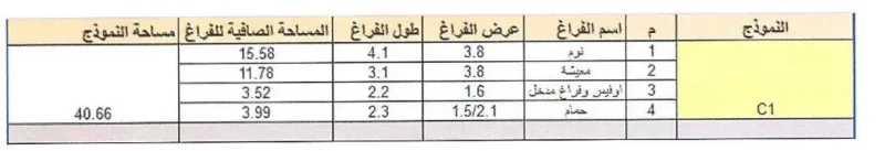 Original unit dimensions sheet (Arabic)