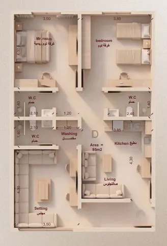 Unit D – 95 m² — Apartment floor plan