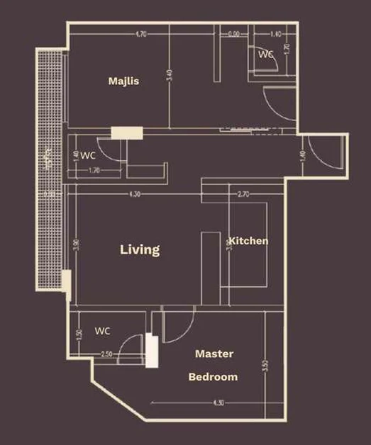Model 3SE – 122 m² 3-room apartment, south-east facing, 3 bathrooms, balcony – SAR 545,000