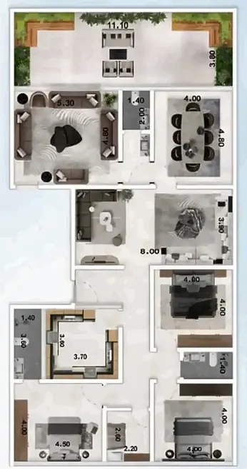 Model B — Interior rooftop villa, 201 m² + 42 m² private rooftop, 6 rooms — SAR 685,000.