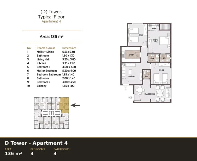 3 Bedroom Apartment 136sqm Tower(C&D)